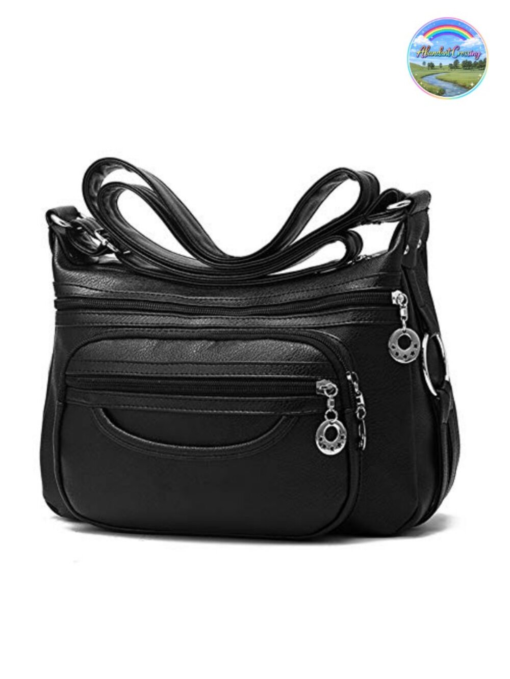 Vegan Leather Crossbody Bag Satchel Adjustable Strap Multi-Pocket
